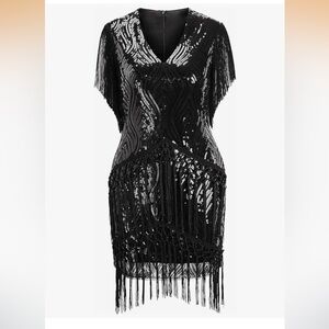 Chic Black Sequin Fringe Midi Dress